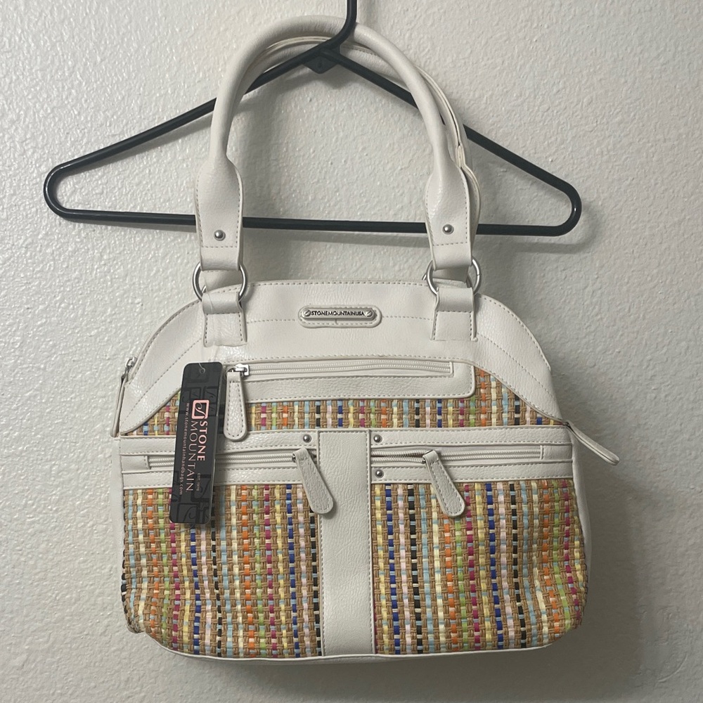 Stone Mountain Accessories White and Colorful Woven Shoulder Bag